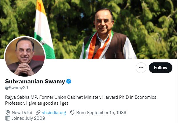 Subramanian Swamy भाजपा की राष्ट्रीय कार्यकारिणी से आउट, तो अपने Twitter के ‘बायो’ से पार्टी को किया बॉय-बॉय