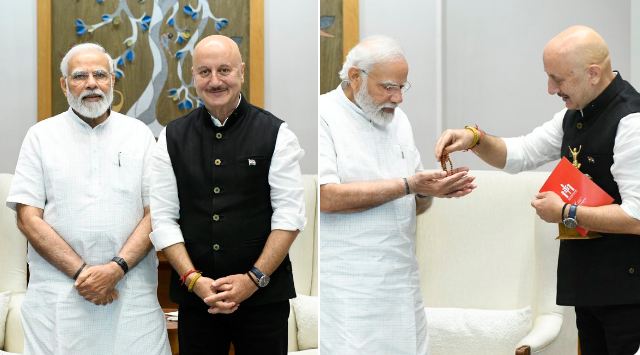 PM MODI से अनुपम खेर ने की मुलाकात, रक्षा के लिए भेंट की रुद्राक्ष की माला
