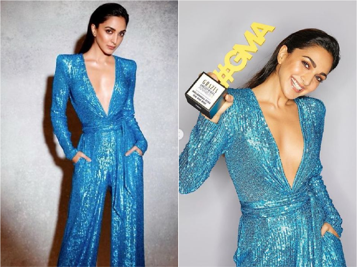 Grazia Millenial Awards: अवॉर्ड सेरेमनी में डीप नेकलाइन ड्रेस पहन पहुंची Kiara Advani, ब्लू जंपसूट में दिखी बेहद हॉट