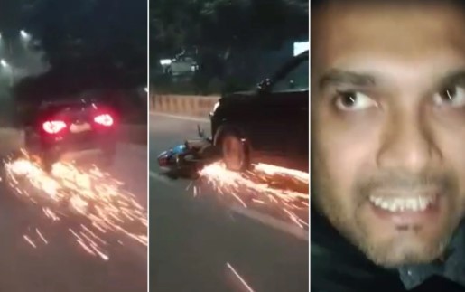 गाजियाबाद में कार और बाइक की टक्कर के बाद कार सवार ने बाइक को कई किलोमीटर तक घसीटा, देखें वीडियो