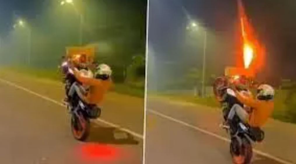 Stunt Viral Video: बाइक पर पटाखा लगाकर शख्स कर रहा था खतरनाक स्टंट, औए फिर…