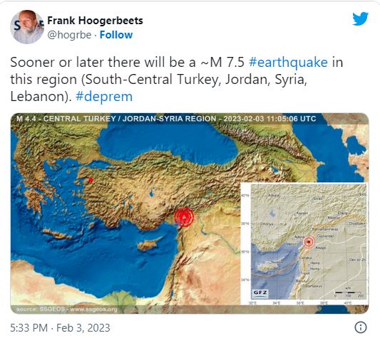 Turkey Syria Earthquake: शोधकर्ता फ्रैंक हूगरबीट्स ने तुर्की-सीरिया में भूकंप को लेकर 3 दिन पहले की भविष्यवाणी हुई सच, देखें वायरल ट्वीट